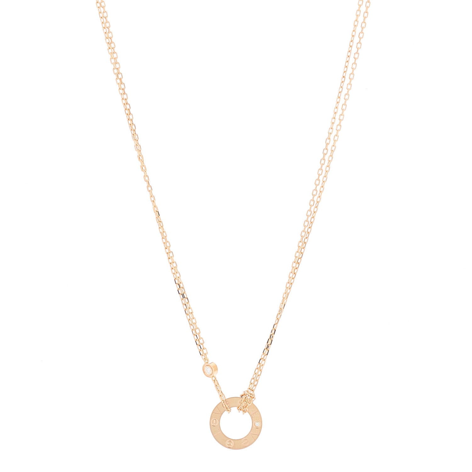 Cartier 18K Pink Gold 2 Diamond LOVE Necklace 1 of 5