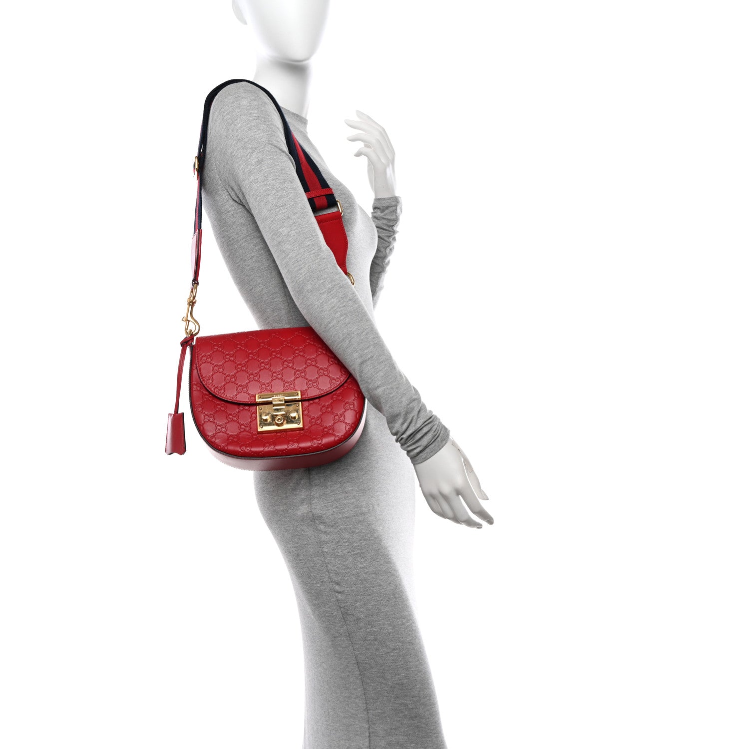 Gucci Guccissima Web Medium Padlock Messenger Shoulder Bag Hibiscus Red 2 of 16