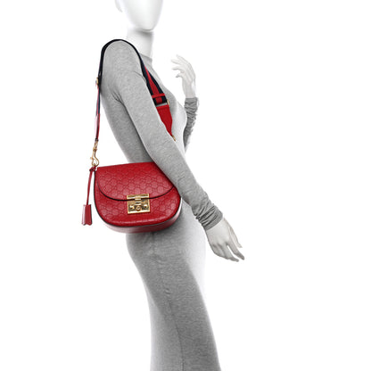 Gucci Guccissima Web Medium Padlock Messenger Shoulder Bag Hibiscus Red 2 of 16