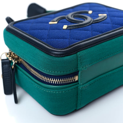 Chanel Jersey Quilted Small CC Filigree Vanity Case Blue Green 8 of 12
