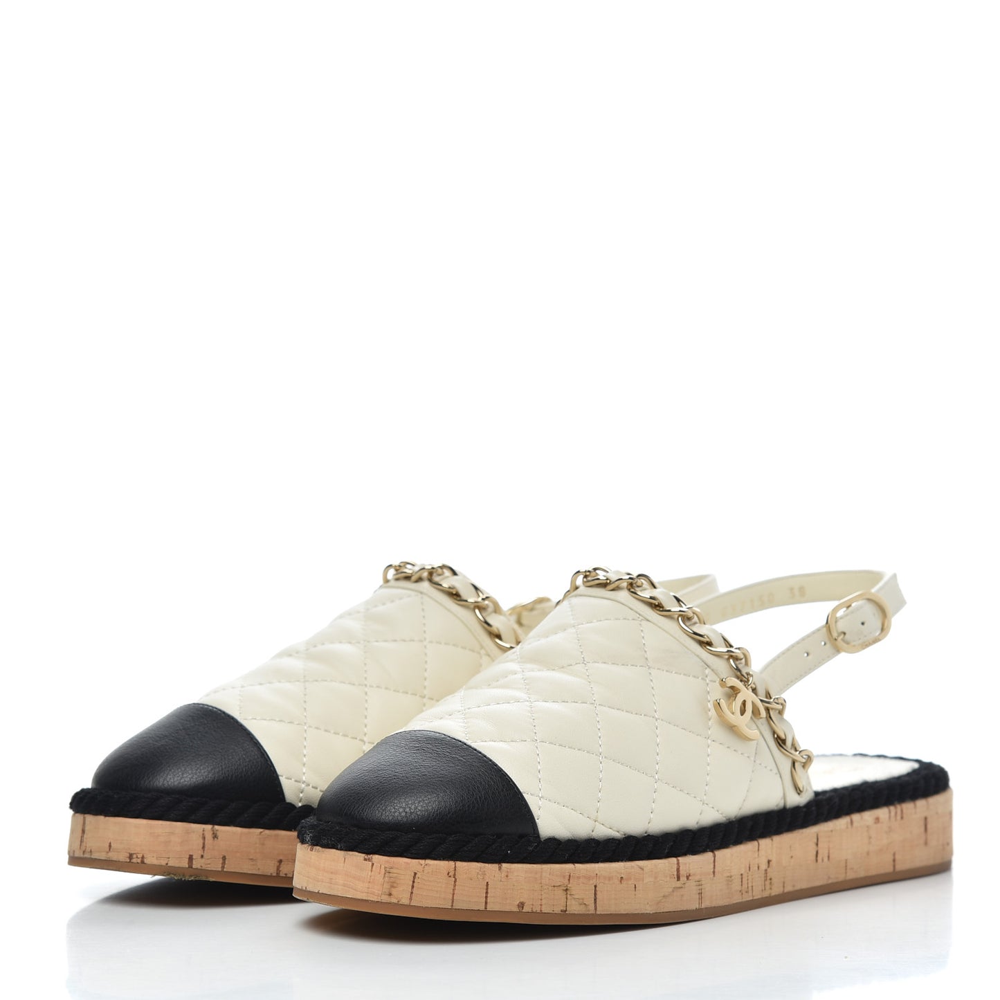 Lambskin Calfskin Cap Toe Chain Mules Sandals 38 Ivory Black