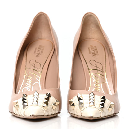 Valentino Garavani Kidskin Patent Rockstud Alcove 110mm Pumps 38.5 Rose Cannelle Ivory 2 of 8