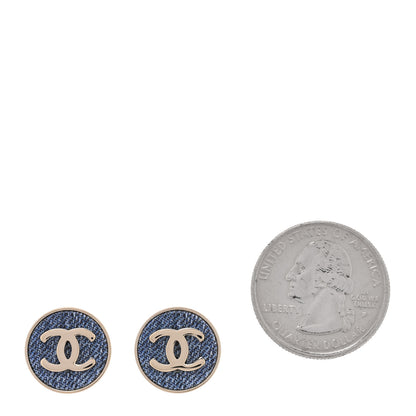 Chanel Metal Enamel CC Denim Round Earrings Gold Blue 2 of 5