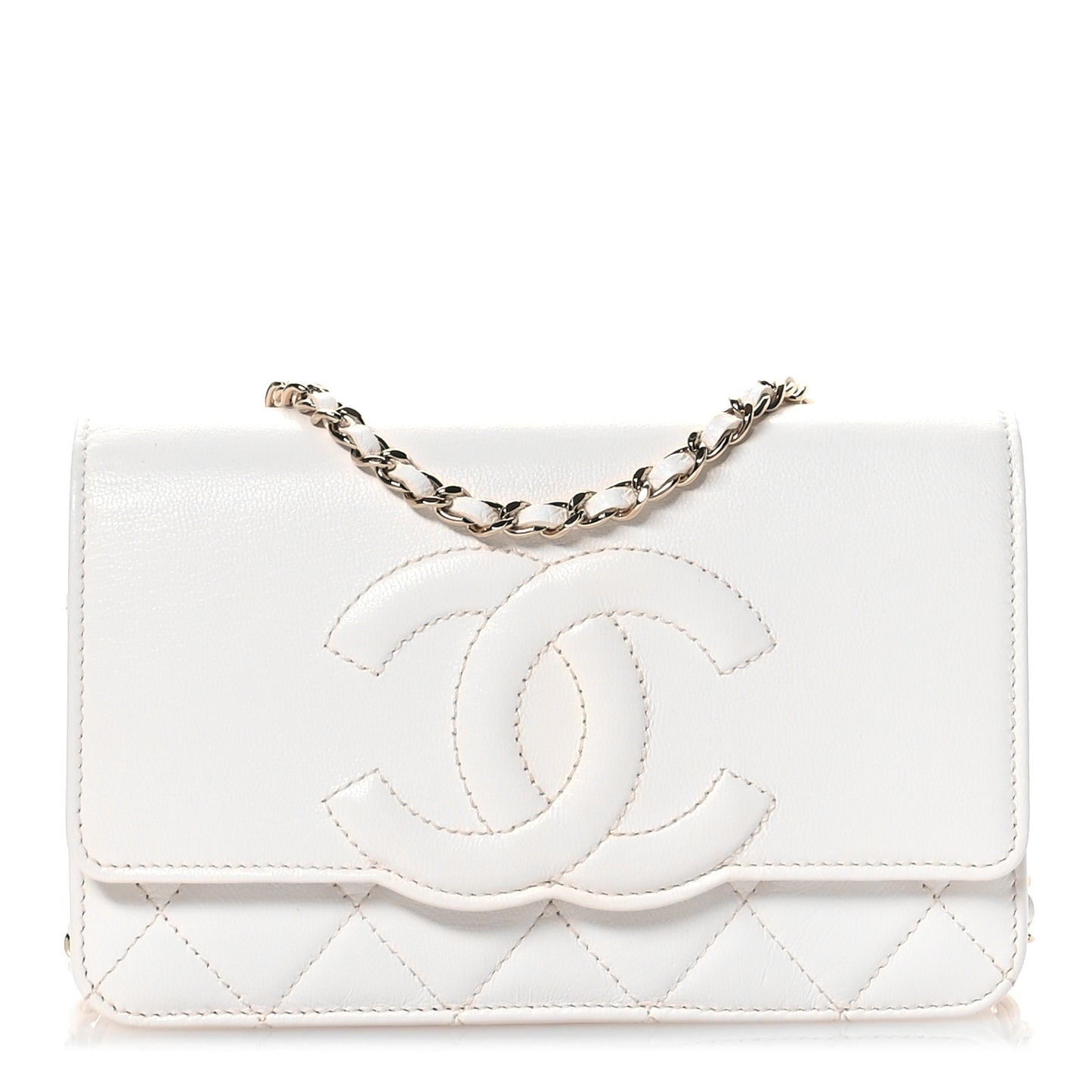 Goatskin Quilted Timeless CC Wallet On Chain WOC White