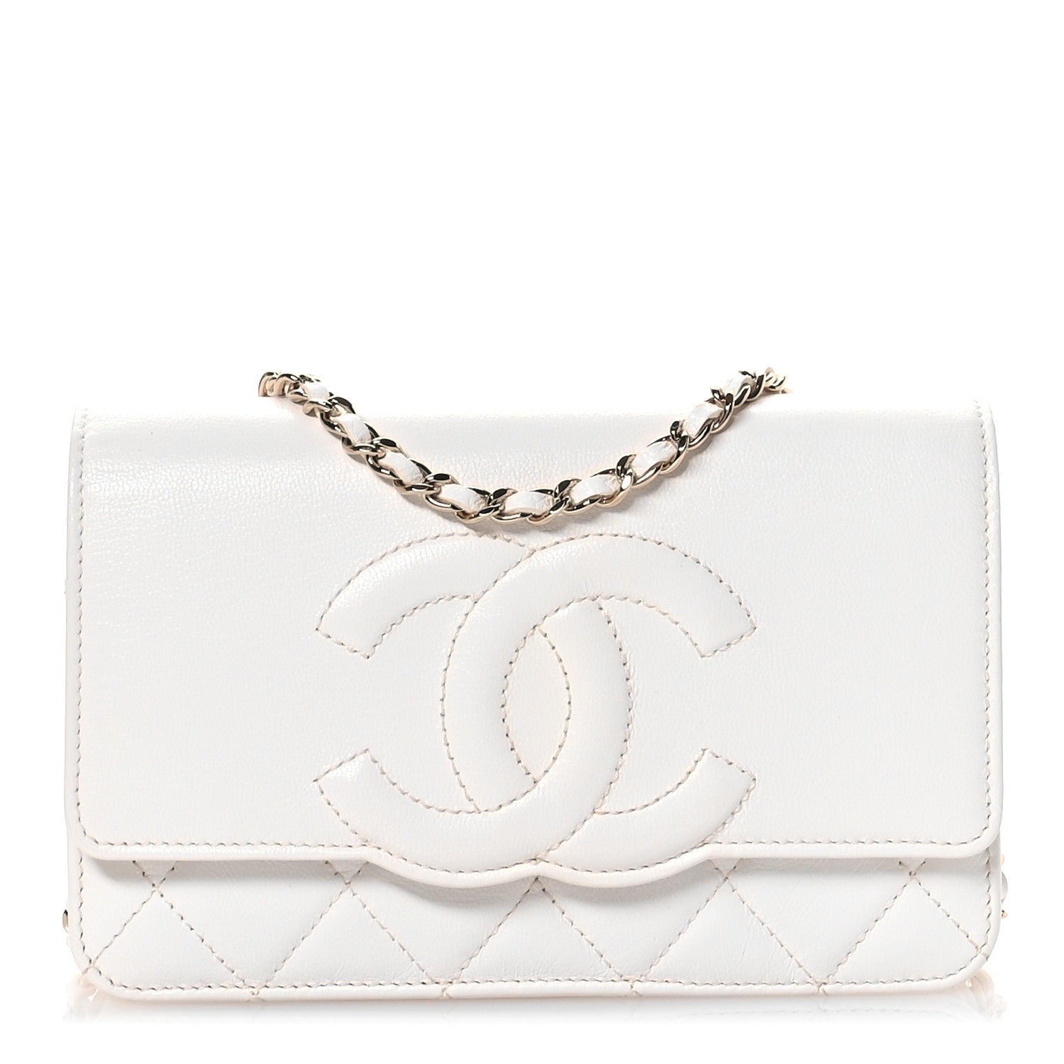 Chanel Goatskin Quilted Timeless CC Wallet On Chain WOC White 1 of 12