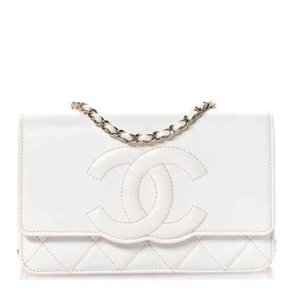 Chanel Goatskin Quilted Timeless CC Wallet On Chain WOC White 1 of 12