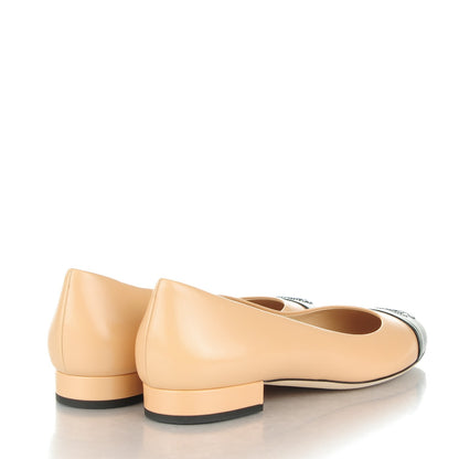 Chanel Crumpled Calfskin Patent Cap Toe Ballerina Flats 38 Beige Black 4 of 7