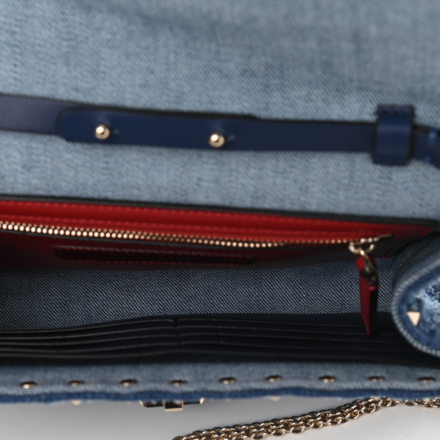 Denim Rockstud Spike Wallet on Chain Blue