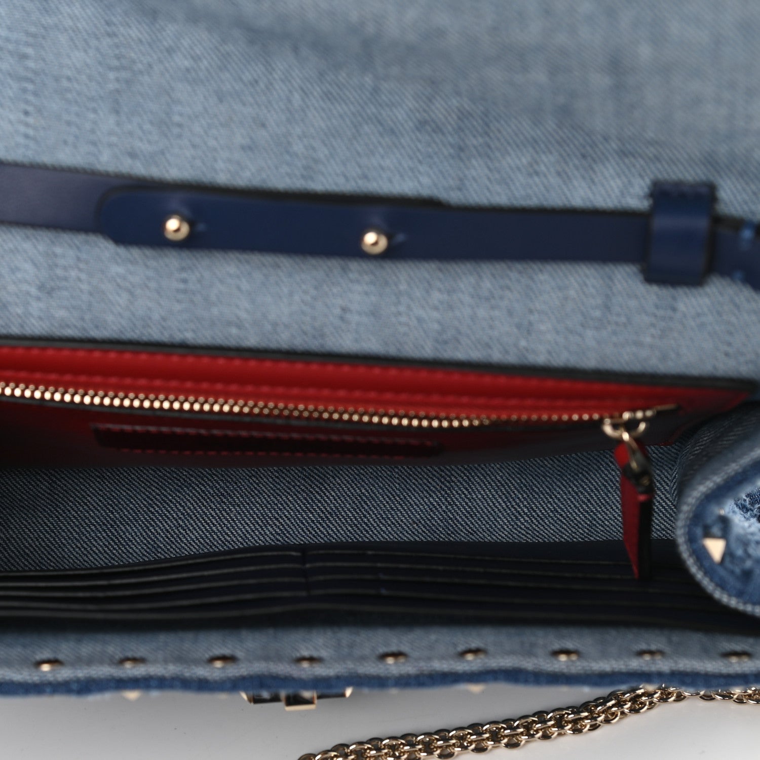 Valentino Garavani Denim Rockstud Spike Wallet on Chain Blue 5 of 8