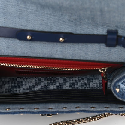 Valentino Garavani Denim Rockstud Spike Wallet on Chain Blue 5 of 8