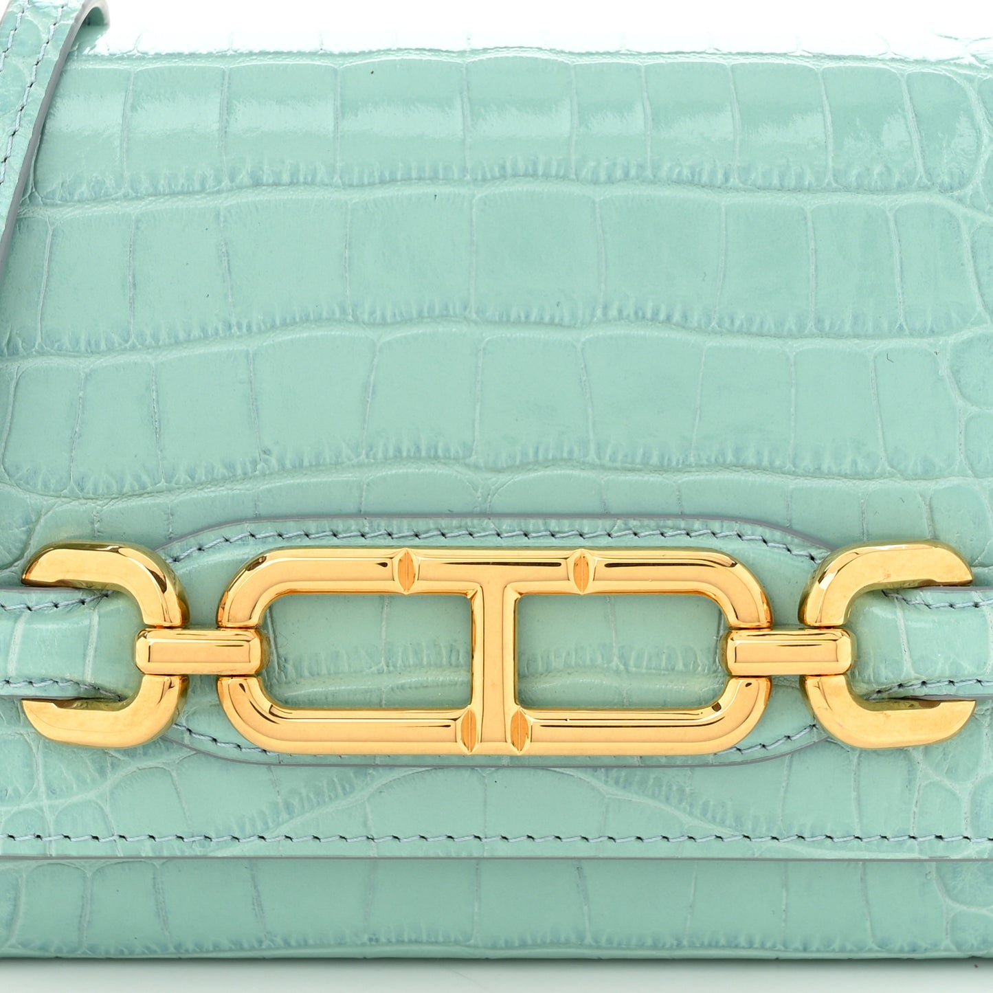 Calfskin Crocodile Embossed Mini Whitney Shoulder Bag Pastel Turquoise