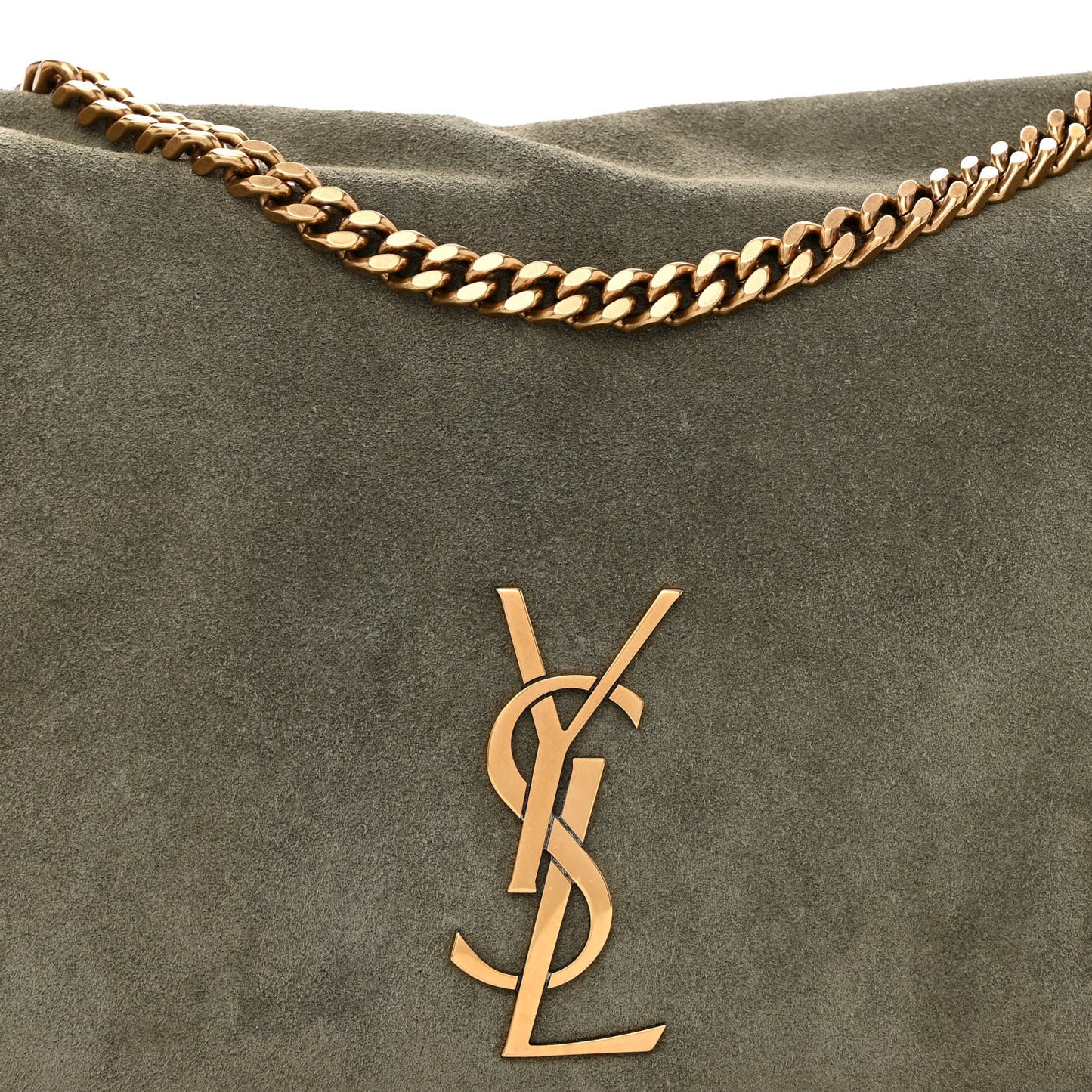 Smooth Calfskin Suede Medium Reversible Monogram Kate Satchel Olive