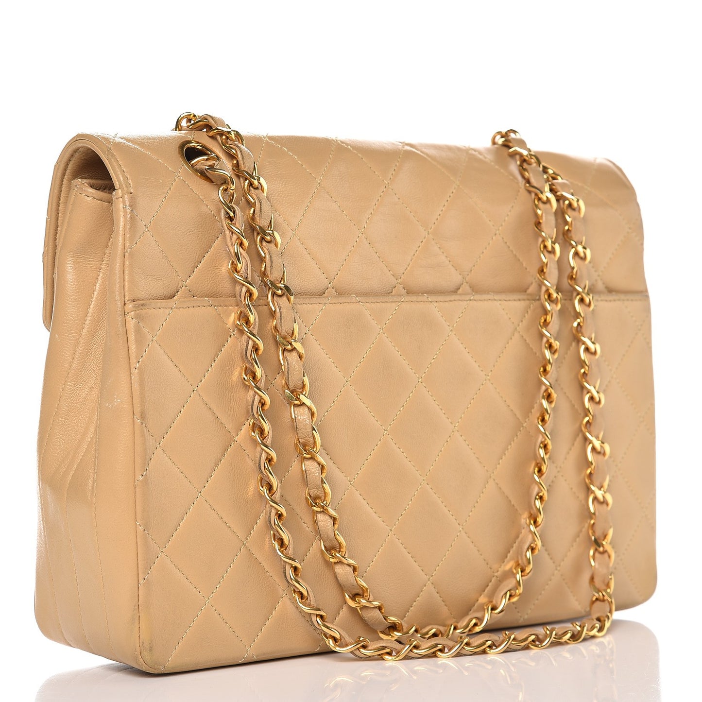 Lambskin Quilted Medium Single Flap Beige