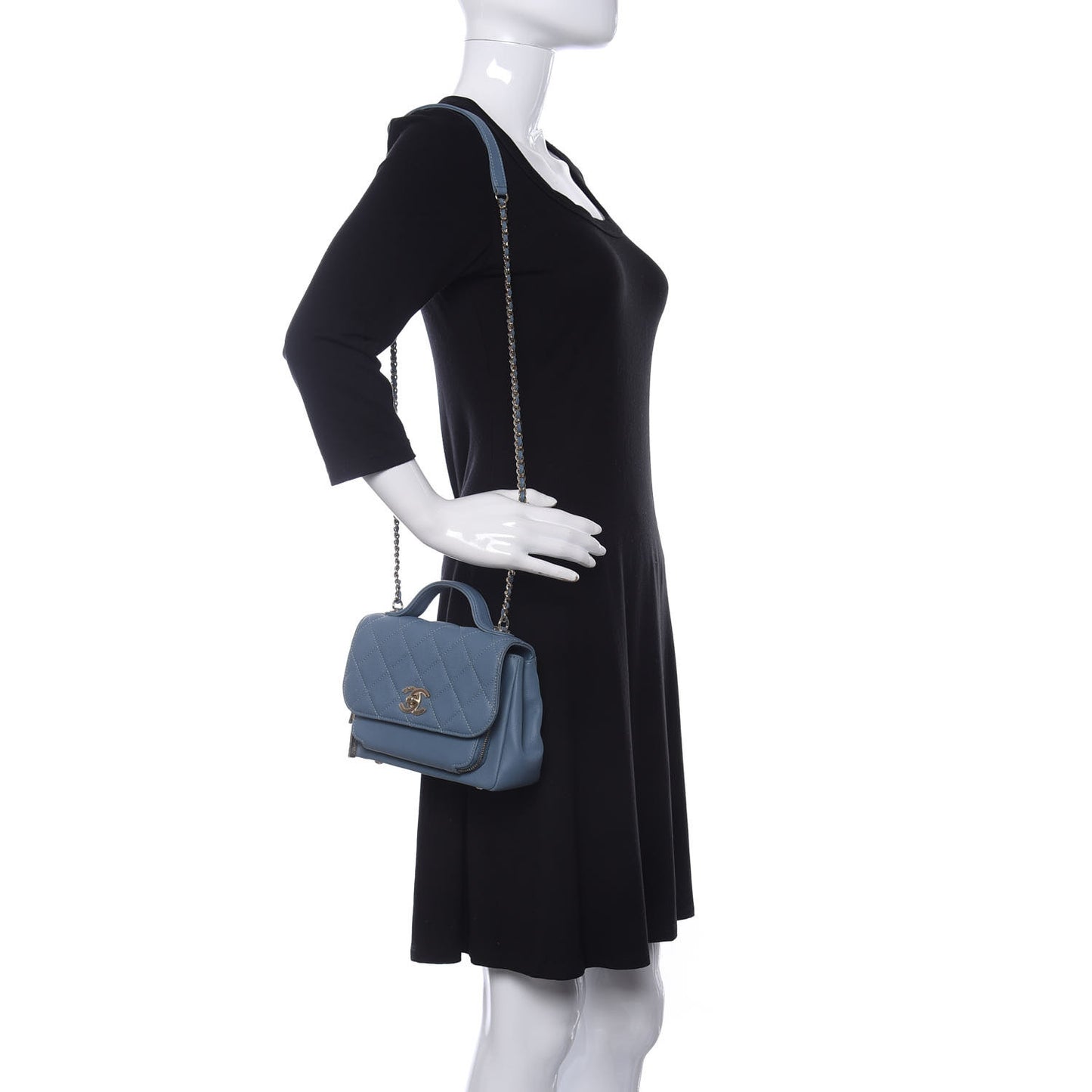 Caviar Quilted Mini Business Affinity Flap Light Blue