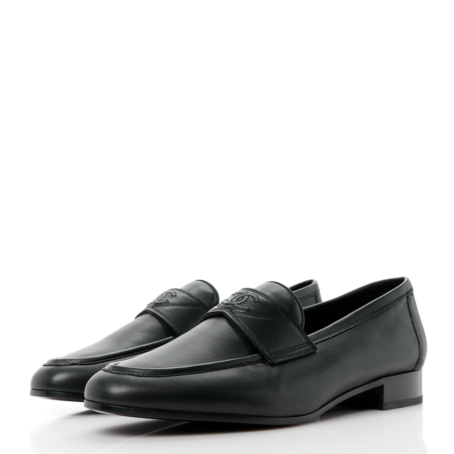Chanel Calfskin Mens Stitched CC Loafers 40 Black 3 of 8