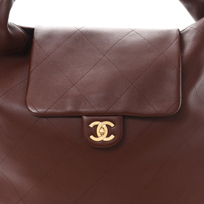 Chanel Shiny Calfskin Quilted Maxi Chain Hobo Dark Brown 8 of 10