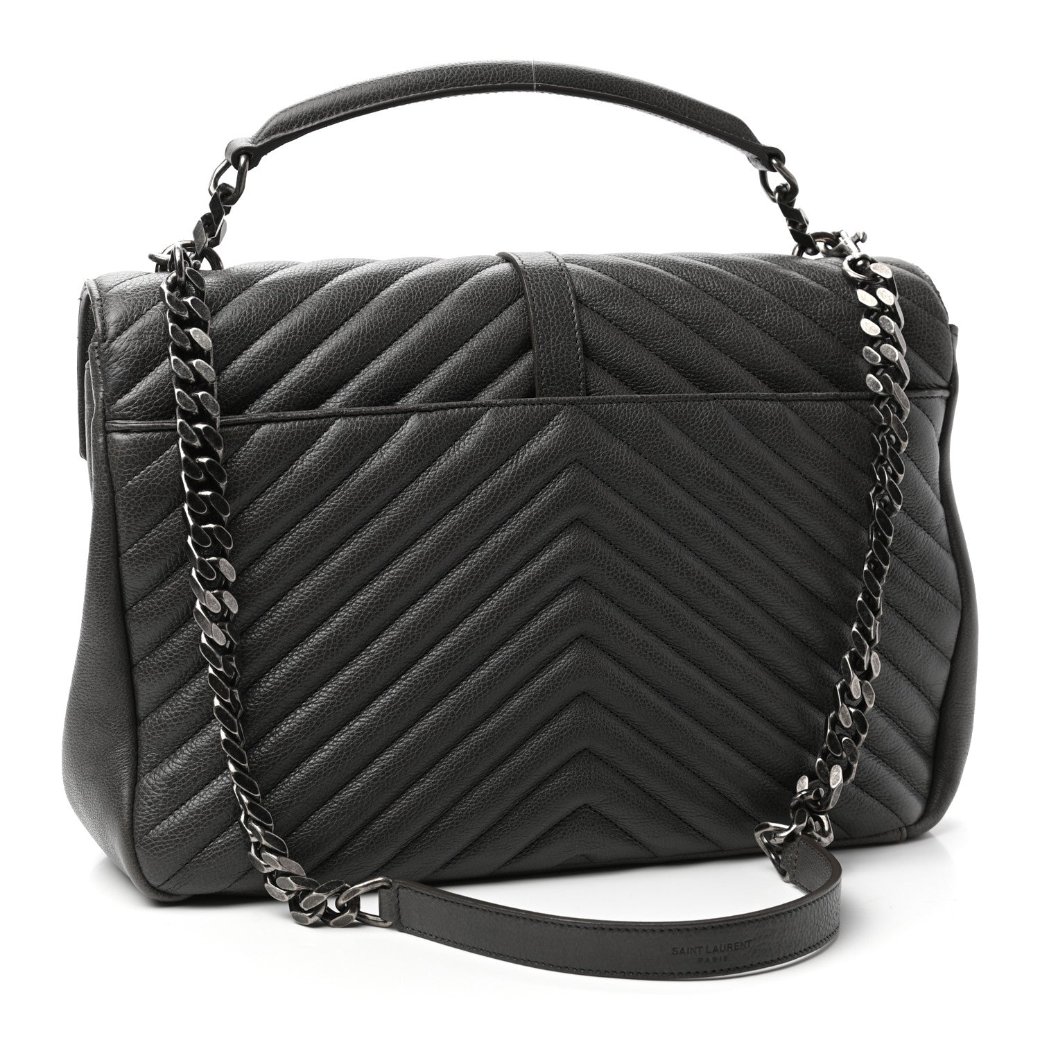Saint Laurent Calfskin Matelasse Chevron Monogram Large College Satchel Light Coal 3 of 10
