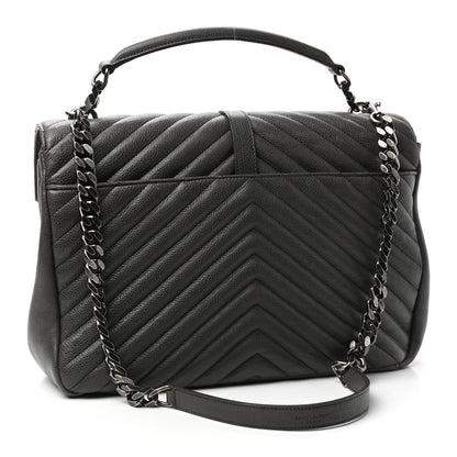 Saint Laurent Calfskin Matelasse Chevron Monogram Large College Satchel Light Coal 3 of 10