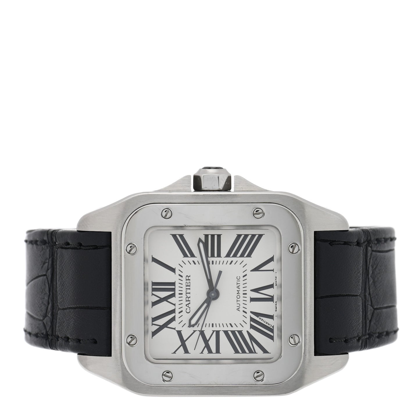 Stainless Steel Alligator 33mm Santos 100 Automatic Watch