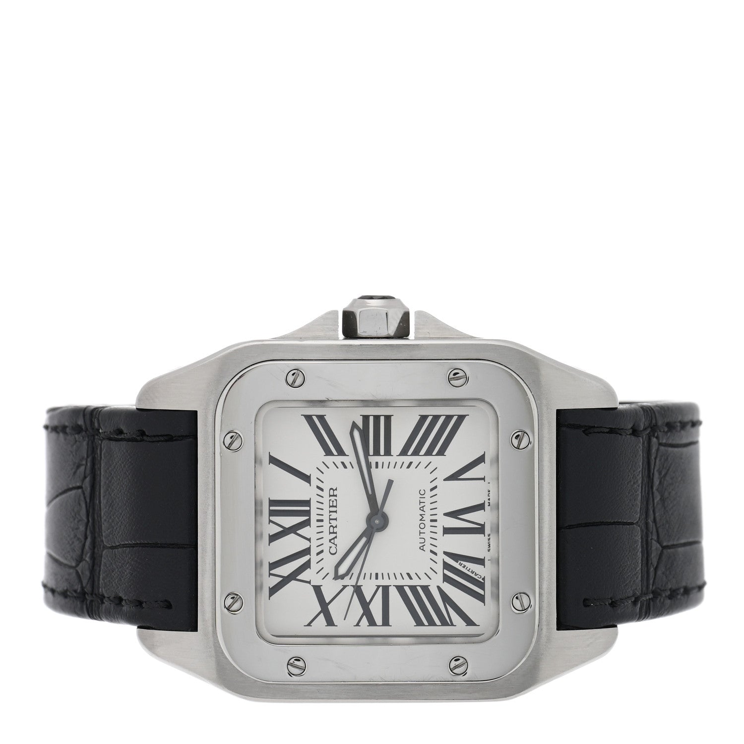 Cartier Stainless Steel Alligator 33mm Santos 100 Automatic Watch 2 of 4