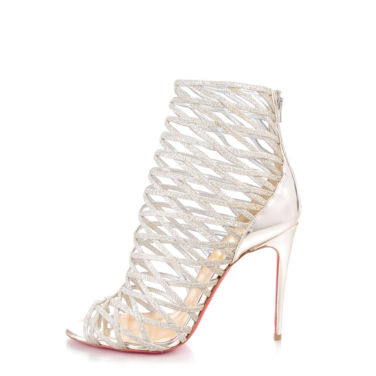 Christian Louboutin Glitter Mini Specchio Mille Cinque 100 Ankle Boots 38 Ivory Havana Beige 1 of 8