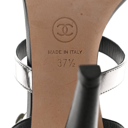 Chanel Lambskin Patent Camellia Ankle Strap Sandals 37.5 Black 8 of 10