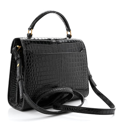 Saint Laurent Calfskin Crocodile Embossed Mini Classic Monogram Cassandra Top Handle Black 3 of 12
