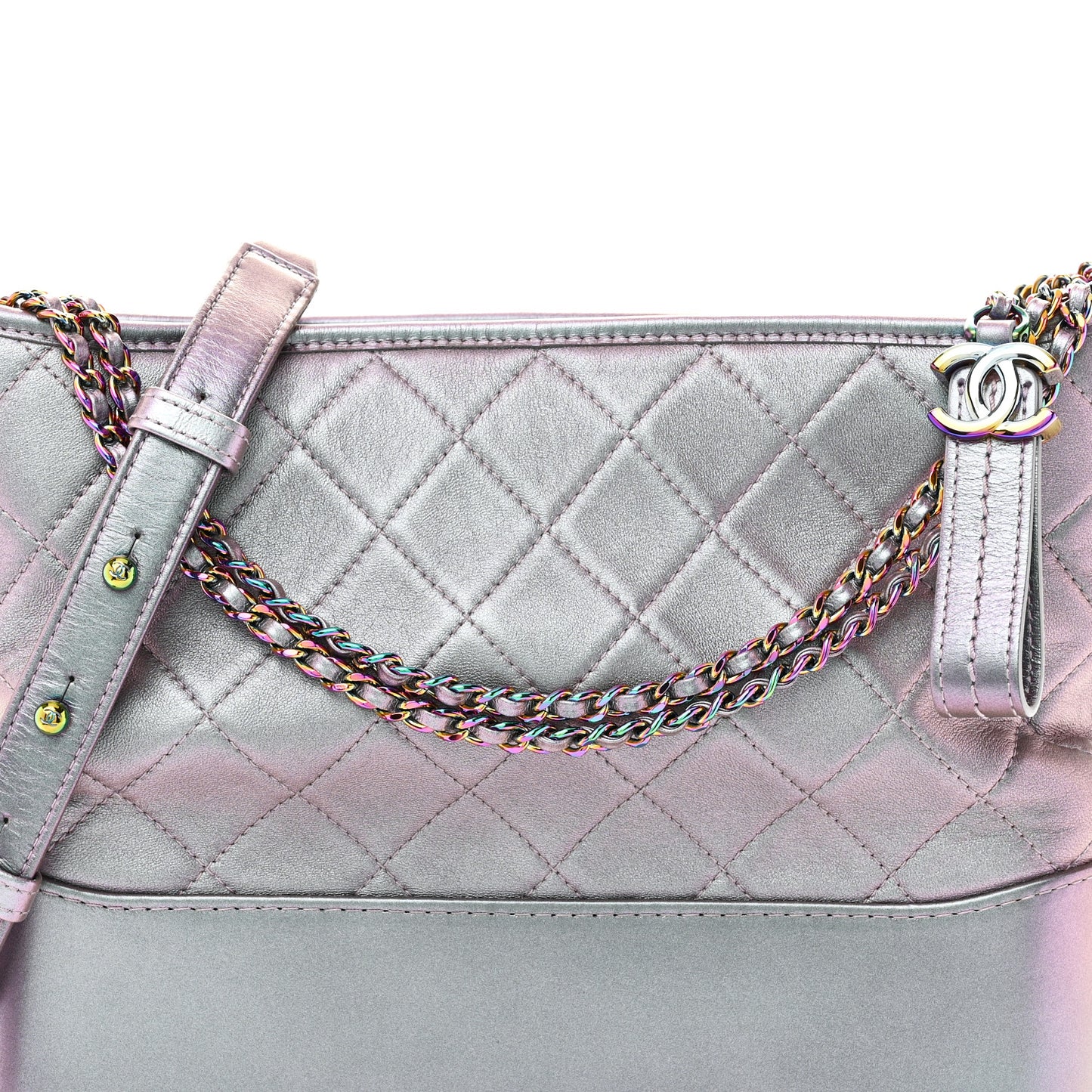 Iridescent Lambskin Calfskin Quilted Medium Gabrielle Hobo Light Purple