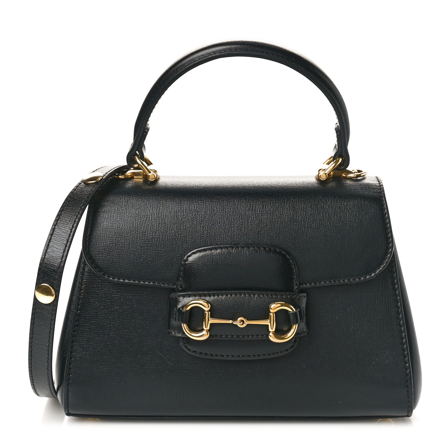 Gucci Glazed Textured Calfskin Mini Horsebit 1955 Top Handle Flap Bag Black 1 of 8