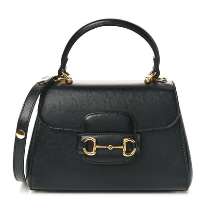 Gucci Glazed Textured Calfskin Mini Horsebit 1955 Top Handle Flap Bag Black 1 of 8