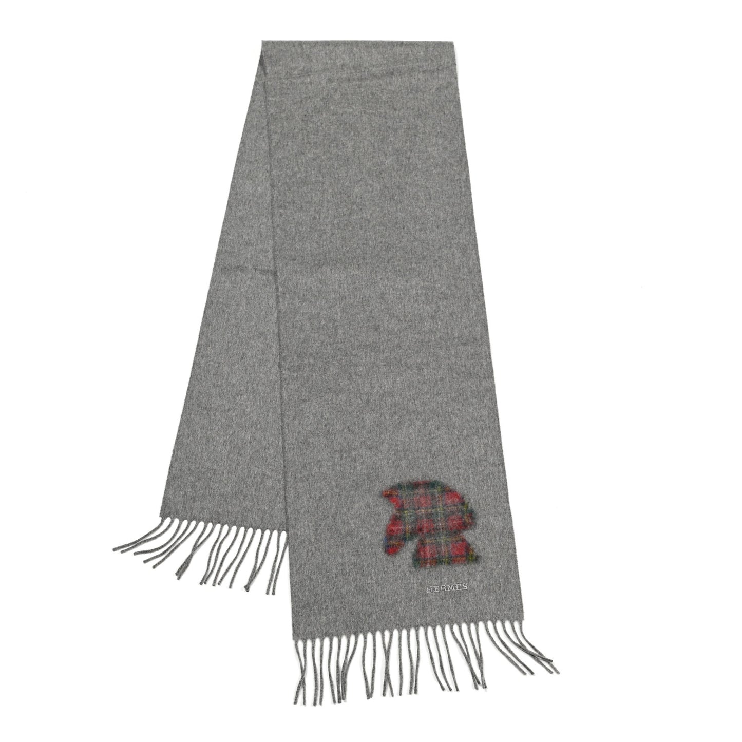 Cashmere Highlands Embroidered Patch Muffler Gris Chine