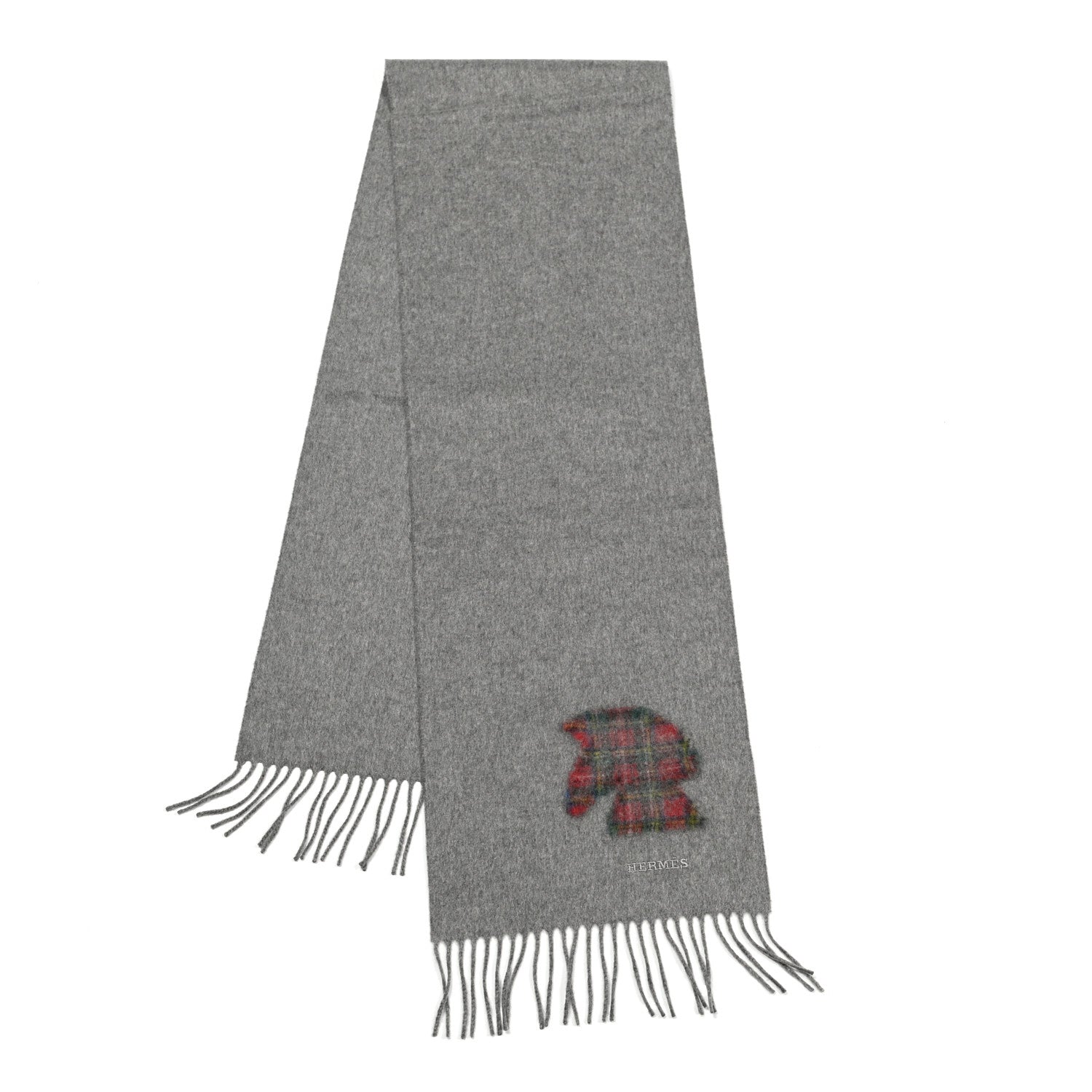 Hermes Cashmere Highlands Embroidered Patch Muffler Gris Chine 2 of 3
