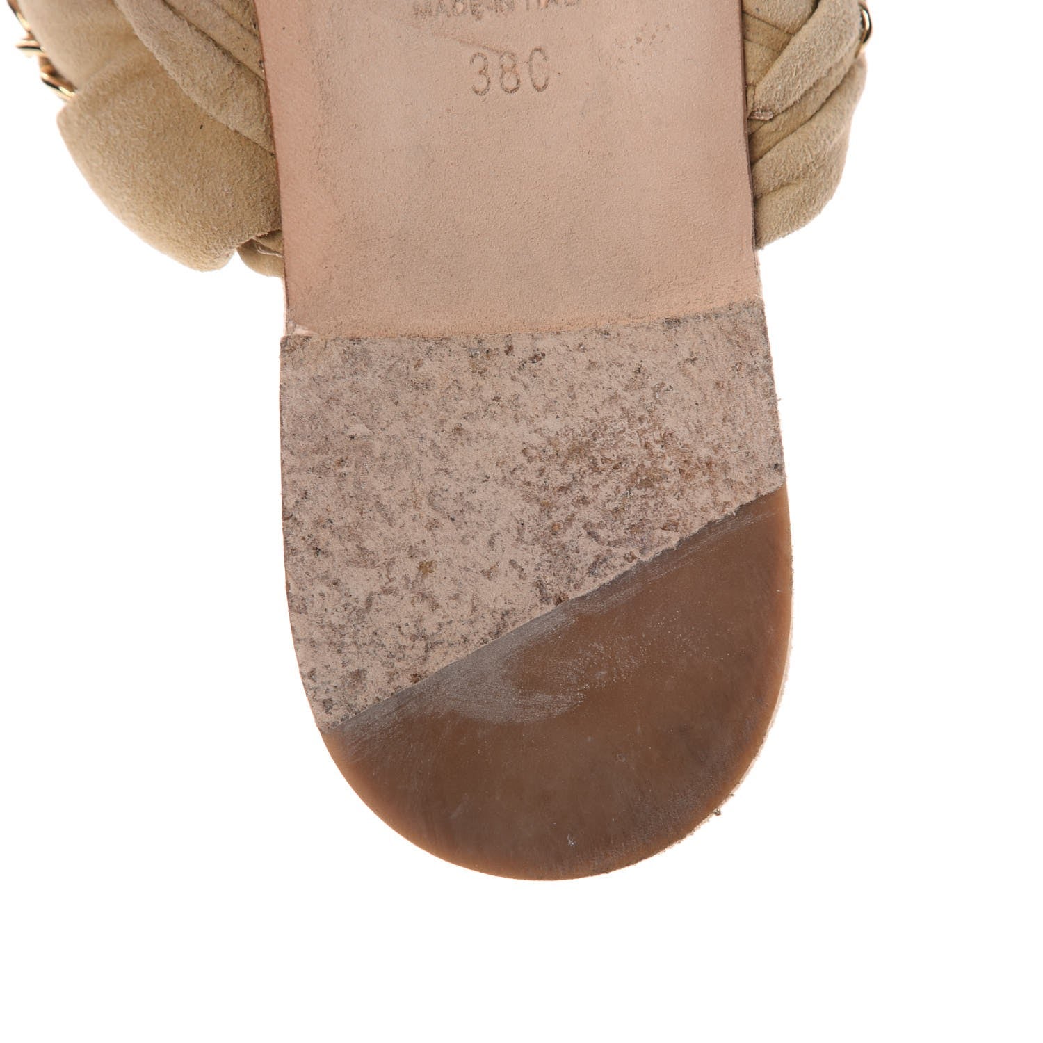 Chanel Kid Suede Braided Chain CC Slide Flat Sandals 38 Beige 14 of 18