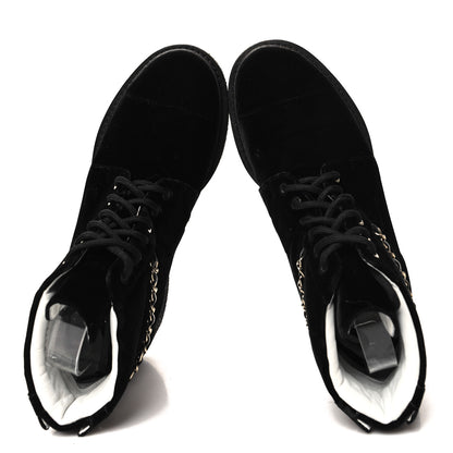 Chanel Velvet Chain Lace Up CC Short Boots 38.5 Black 2 of 9