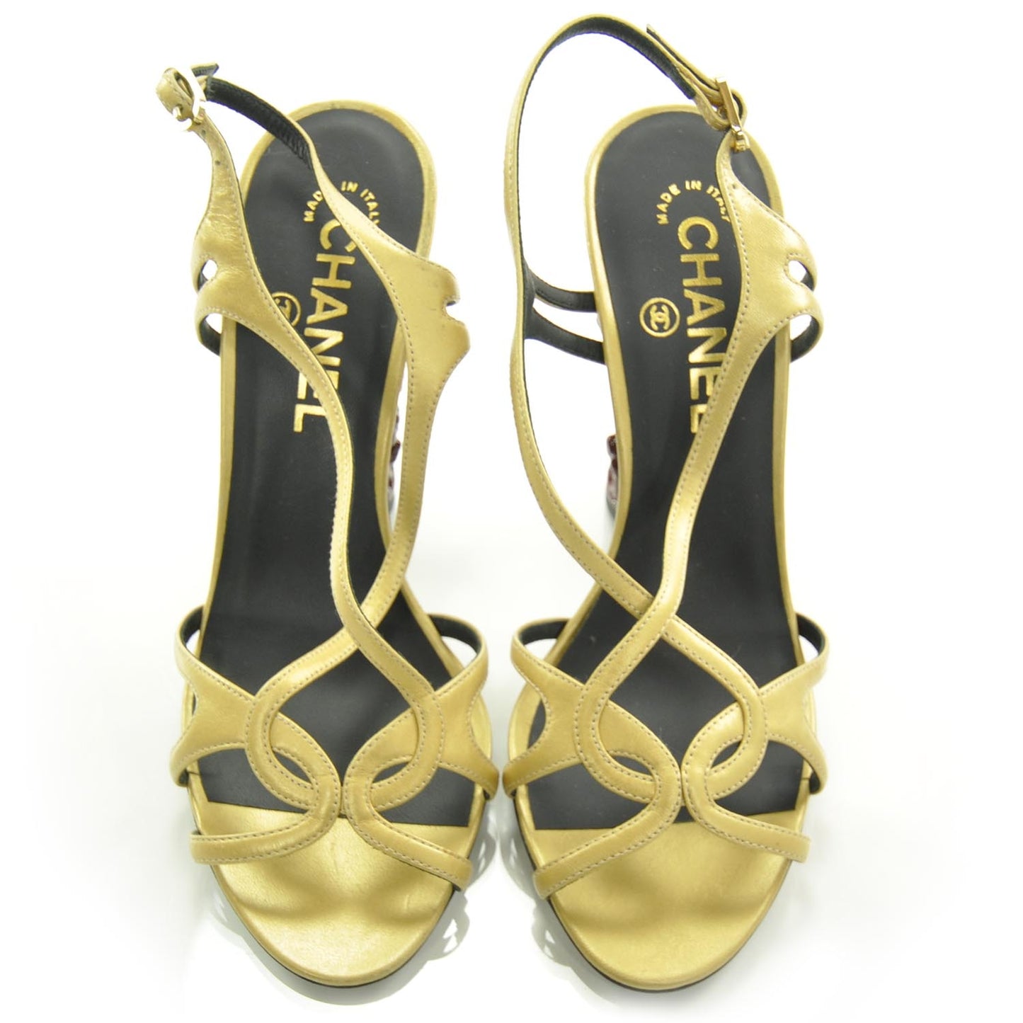 Aged Kidskin Chinese Landscape Sandals 36 Metallic