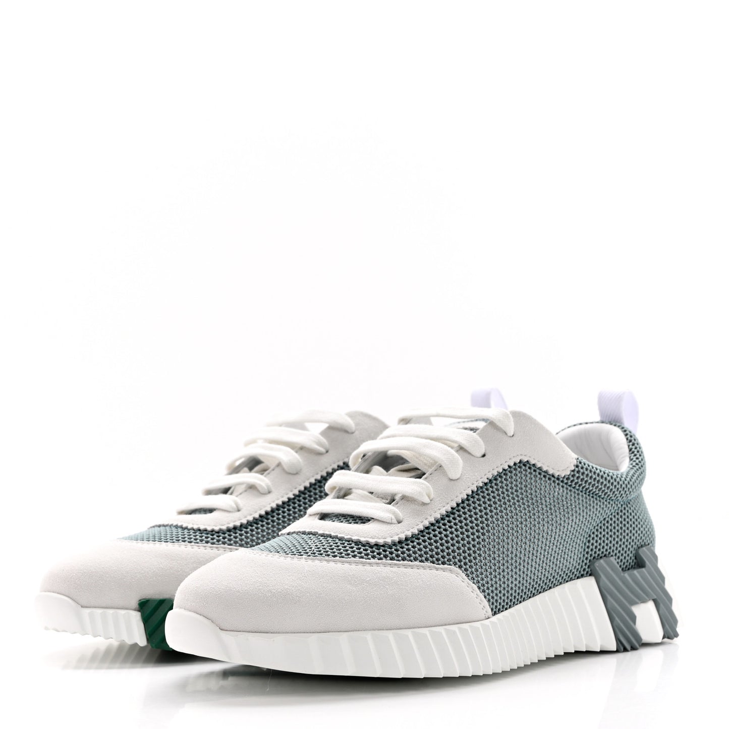 Air Mesh Suede Goatskin Bouncing Sneakers 40 Vert D'Eau White