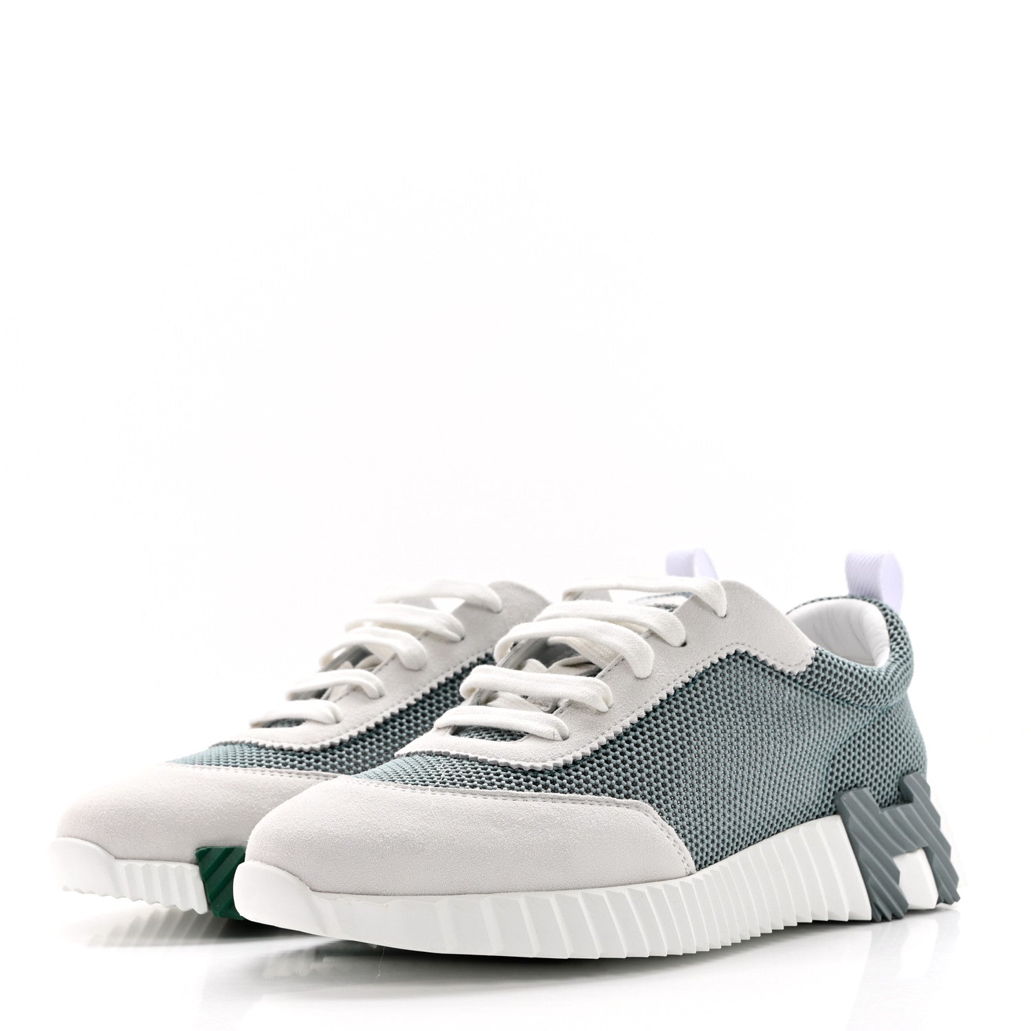 Hermes Air Mesh Suede Goatskin Bouncing Sneakers 40 Vert D'Eau White 3 of 8