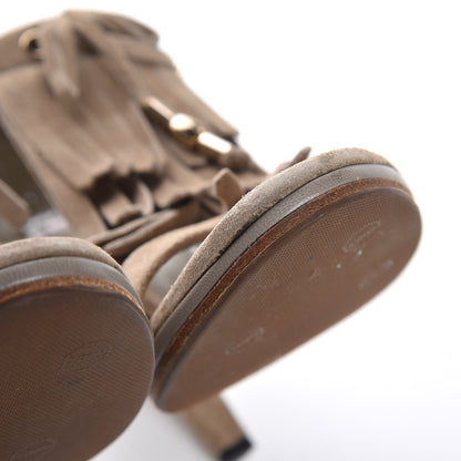 Gucci Suede Fringe Bow T-Strap High Heel Sandals 9.5 Beige 10 of 11
