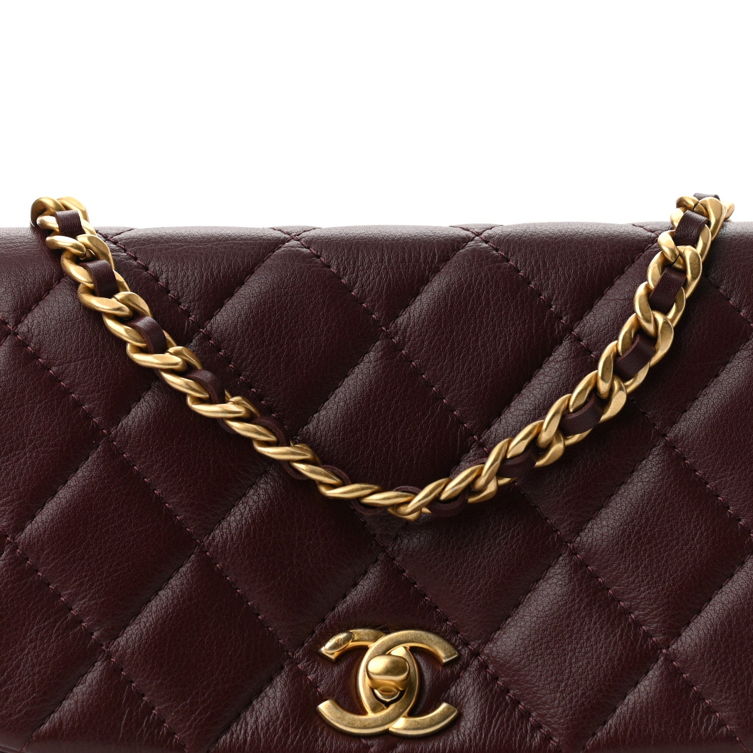 Chanel Calfskin Quilted Coco Mail Clutch With Chain Burgundy 9 of 12