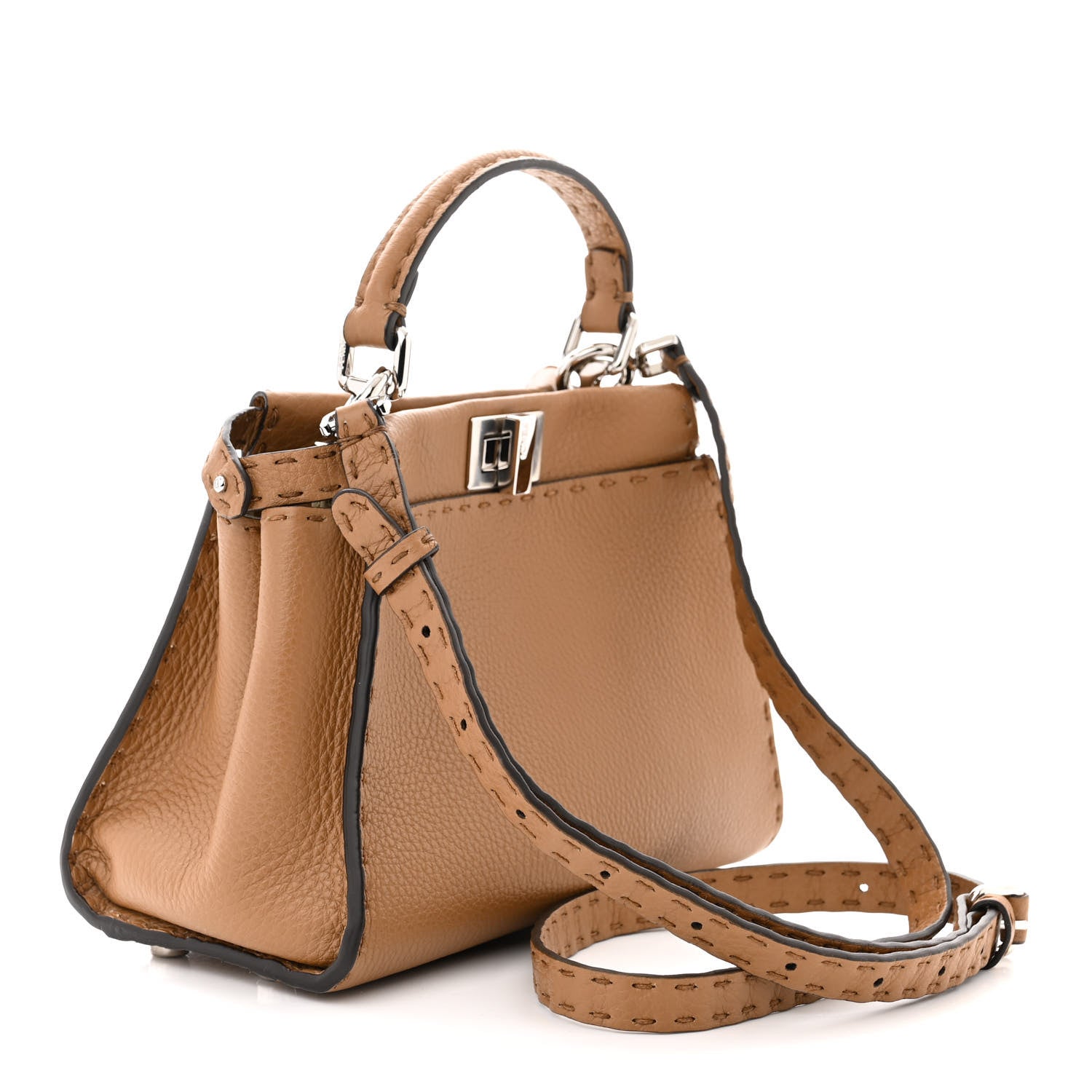 Fendi Cuoio Romano Selleria Bi-Color Mini Peekaboo Iconic Satchel Mou Milk 3 of 13