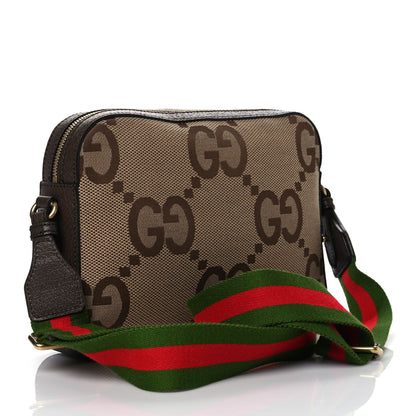 Gucci Monogram Jumbo GG Textured Dollar Calfskin Web Messenger Shoulder Bag Camel Ebony New Acero 3 of 10
