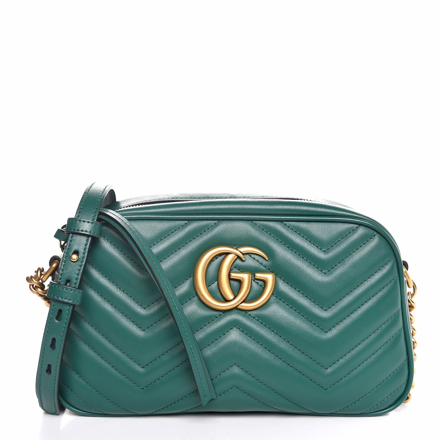 Gucci Calfskin Matelasse Small GG Marmont Chain Shoulder Bag Emerald Green 1 of 8