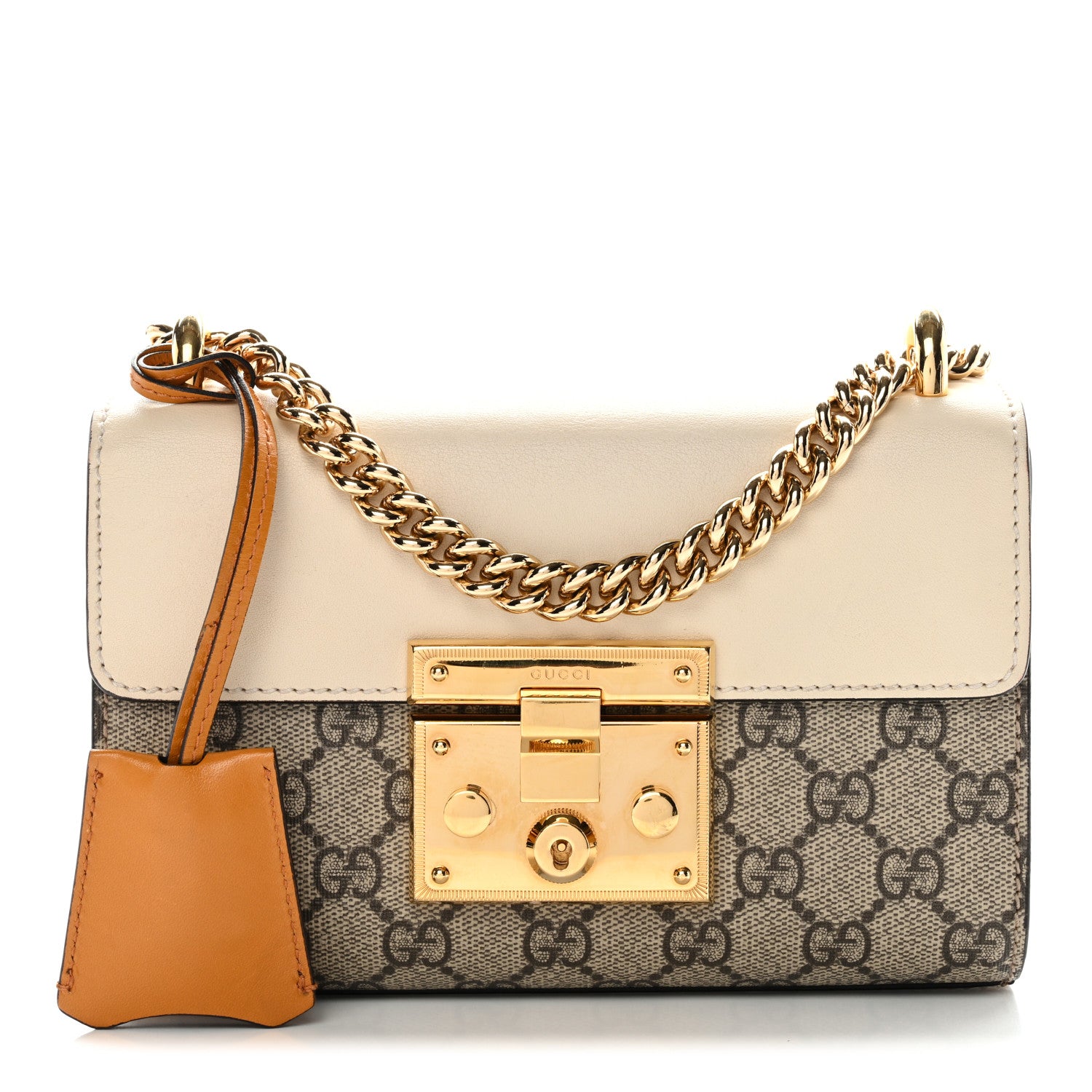 Gucci GG Supreme Monogram Calfskin Small Padlock Shoulder Bag Beige Mystic White Sun Oil 1 of 13