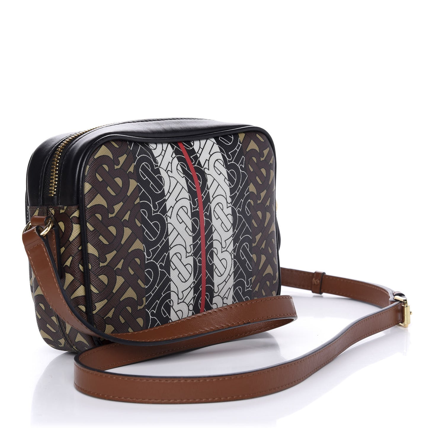 E-Canvas Monogram Stripe Camera Bag Bridle Brown