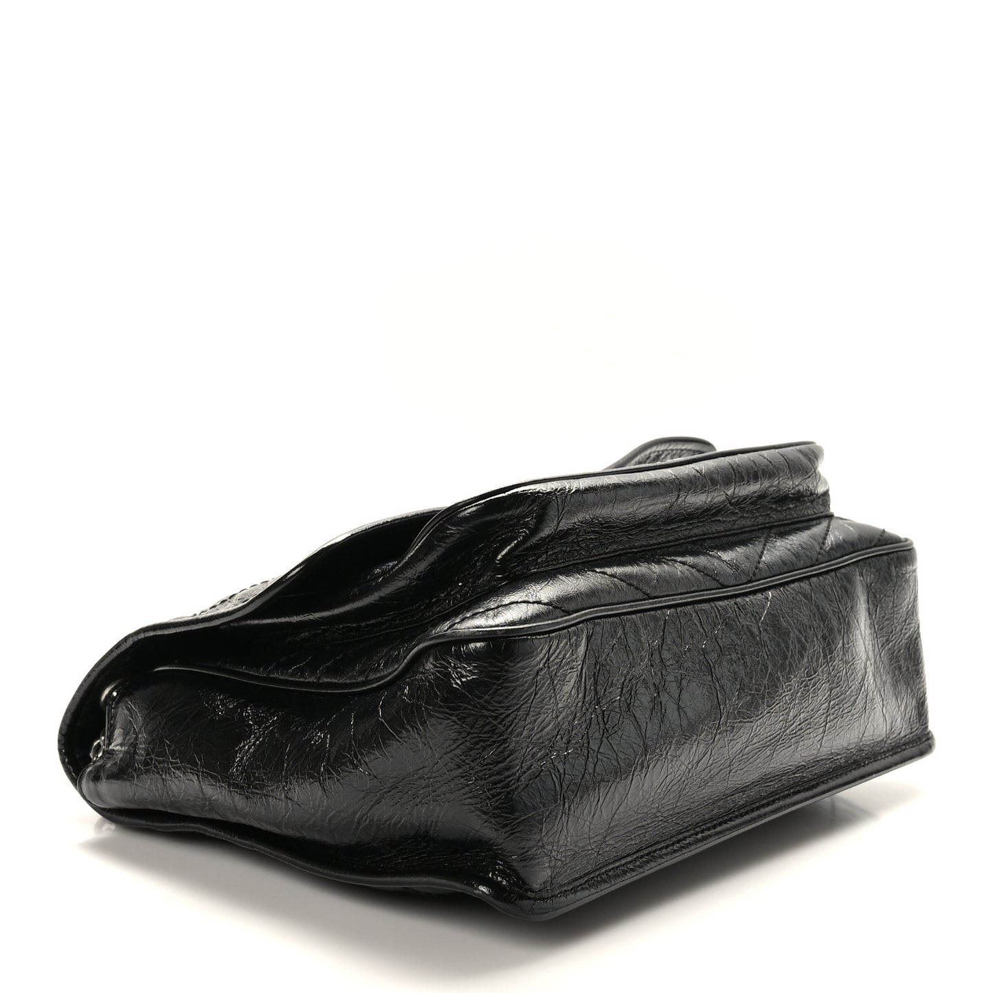Crinkled Calfskin Matelasse Monogram Large Niki Chain Satchel Black