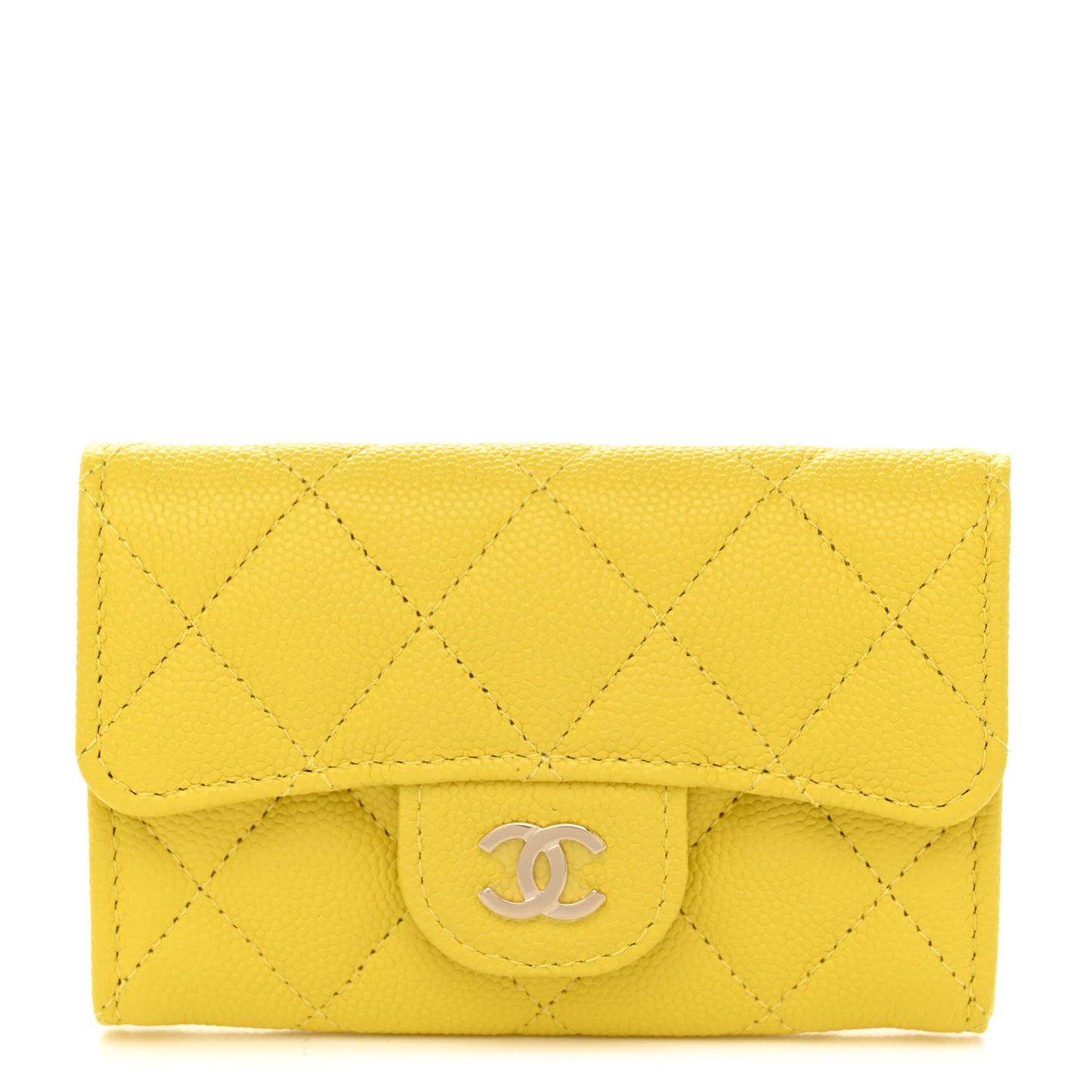 Caviar Quilted Flap Card Holder Wallet Yellow