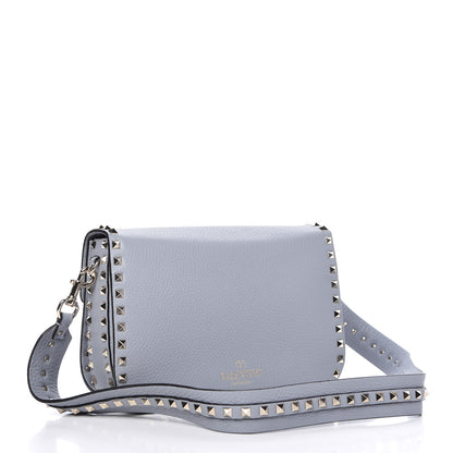 Valentino Garavani Pebbled Calfskin Medium Rockstud Flap Saddle Bag Stone 3 of 9