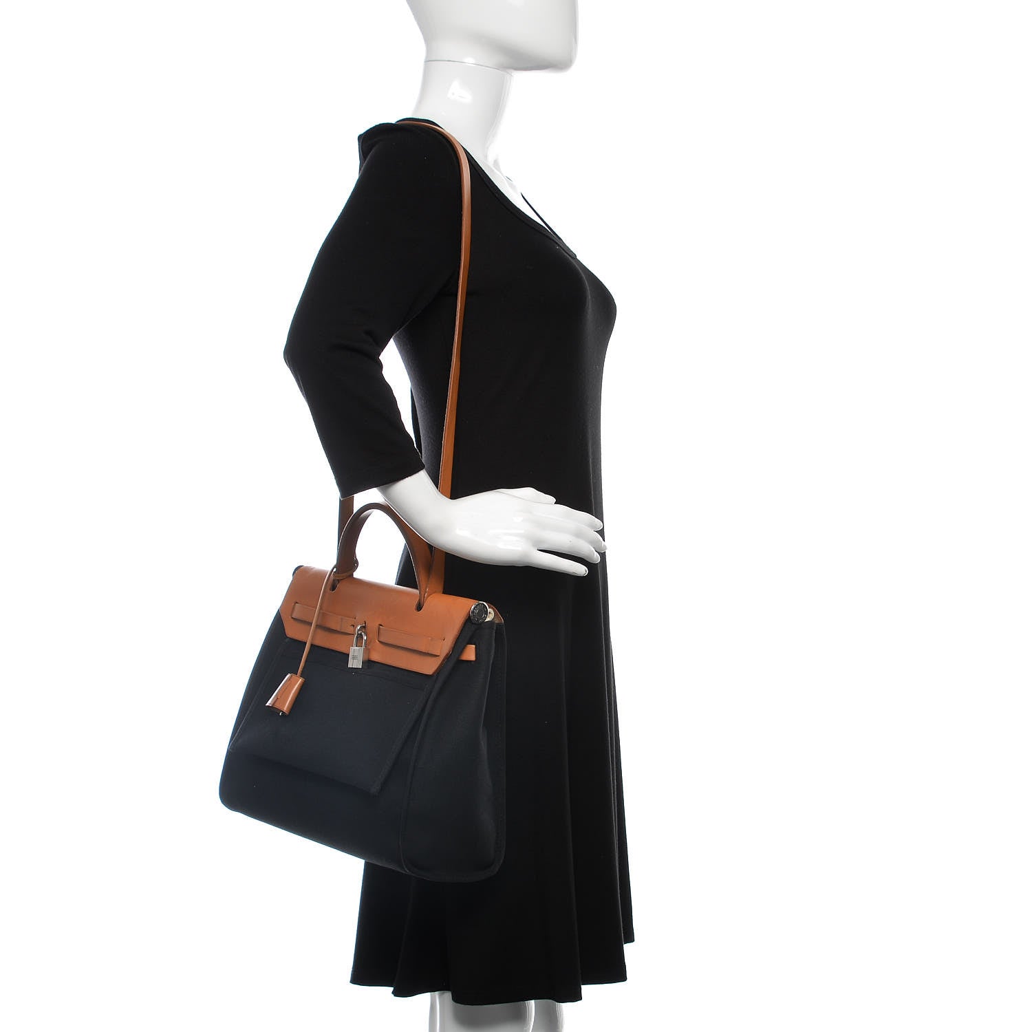 Hermes Toile Vache Calfskin Herbag 30 PM Black Natural 2 of 10