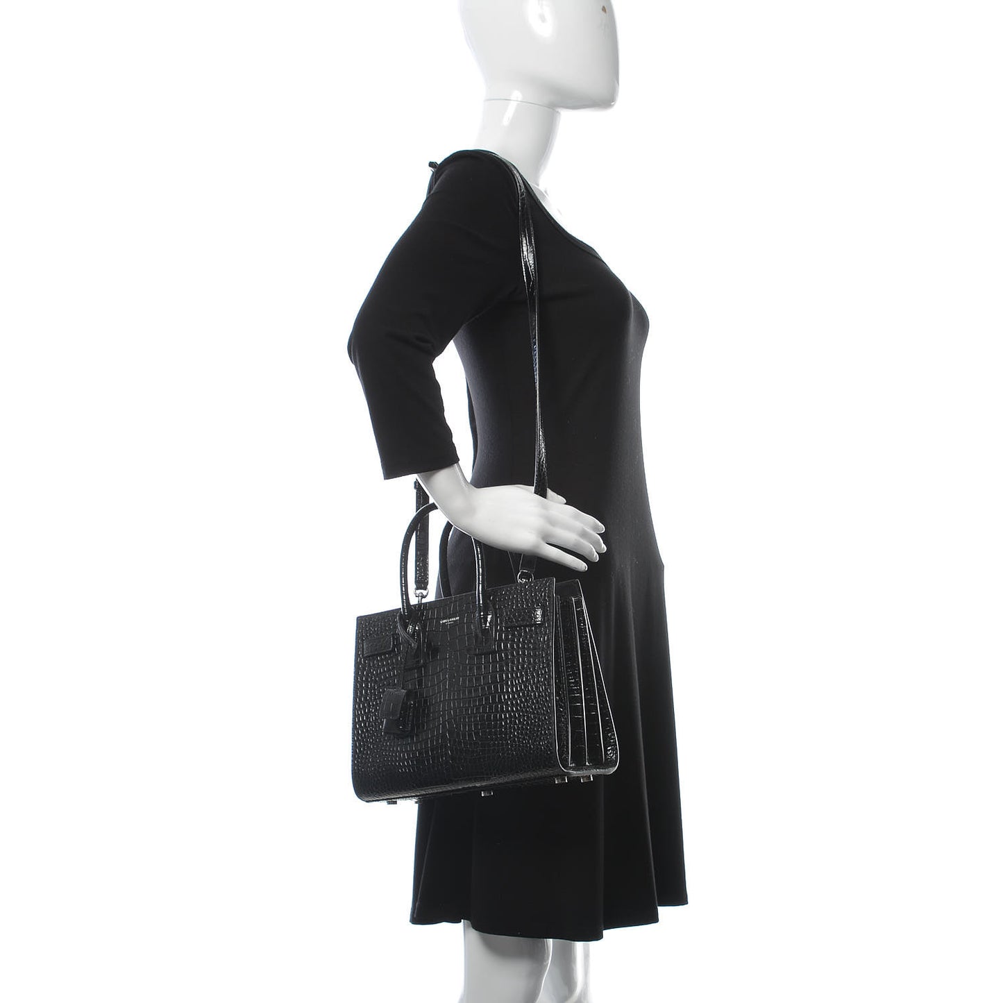 Calfskin Crocodile Embossed Baby Sac De Jour Black