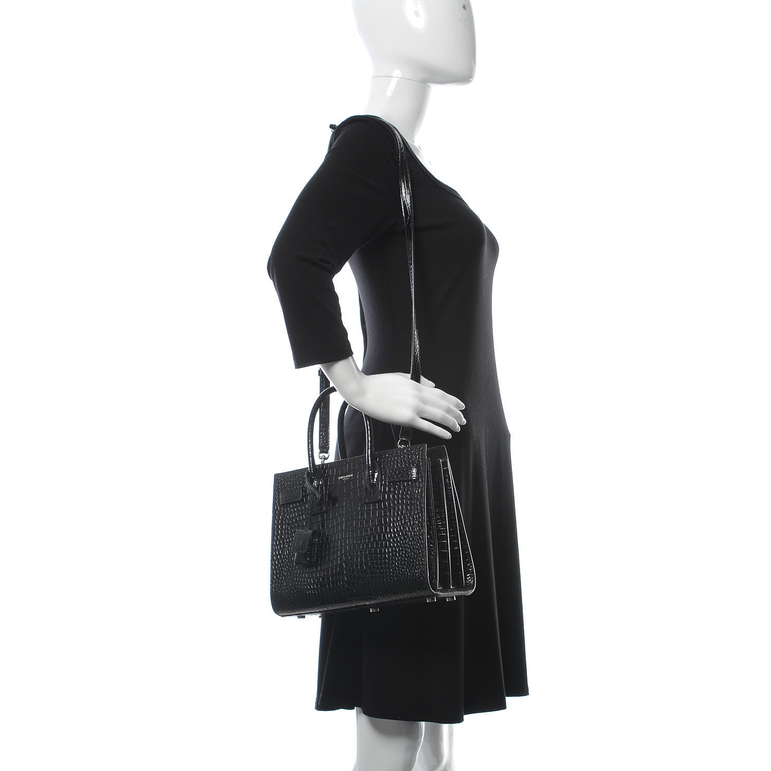 Saint Laurent Calfskin Crocodile Embossed Baby Sac De Jour Black 2 of 10